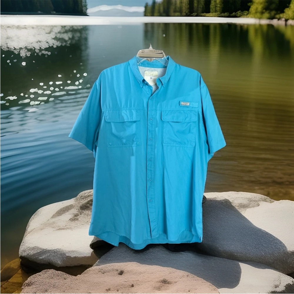 Men's Blue Short Sleeve Button Down Shirt